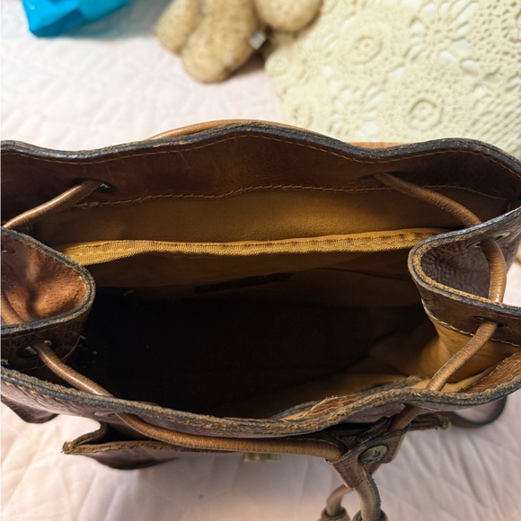 Patricia Nash Brown distressed Leather Tassel Backpack with Floral Embossing - Picture 6 of 6